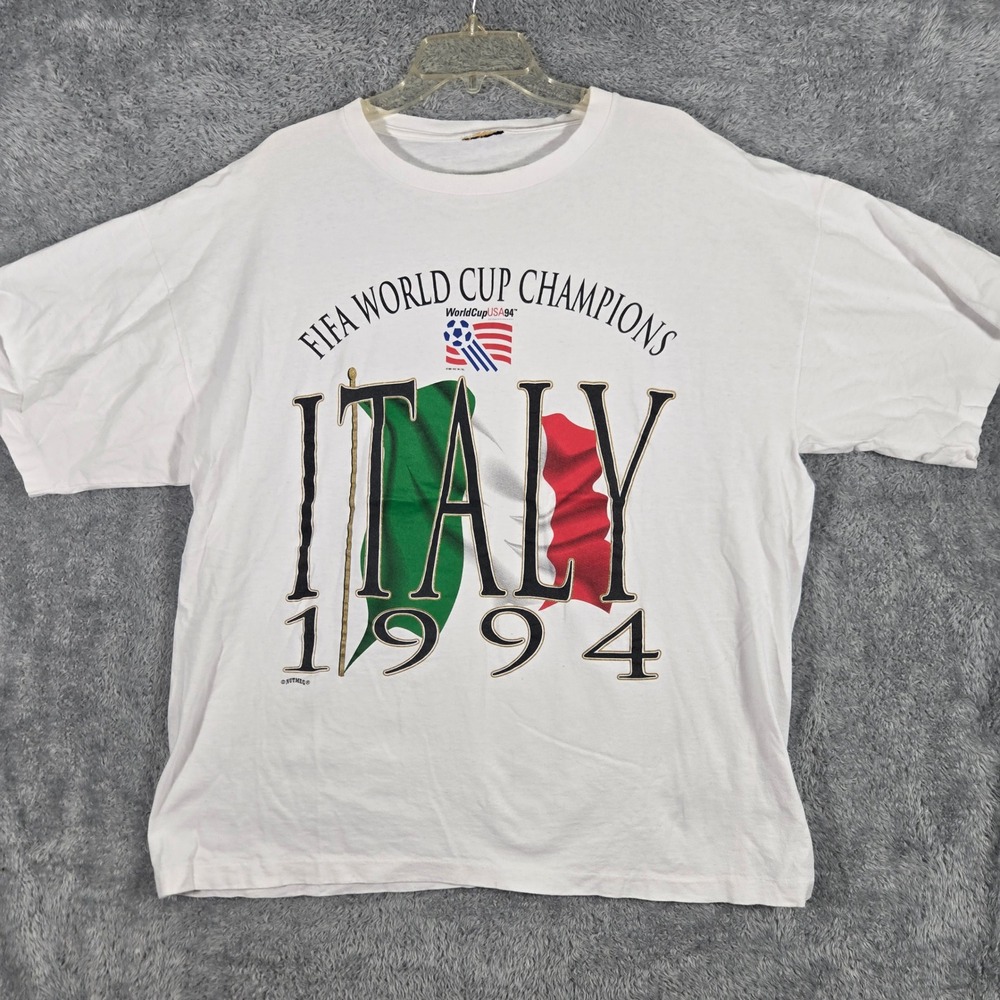 Vintage 1994 Italy FIFA World Cup Nutmeg Mills T-Shirt White Soccer XL